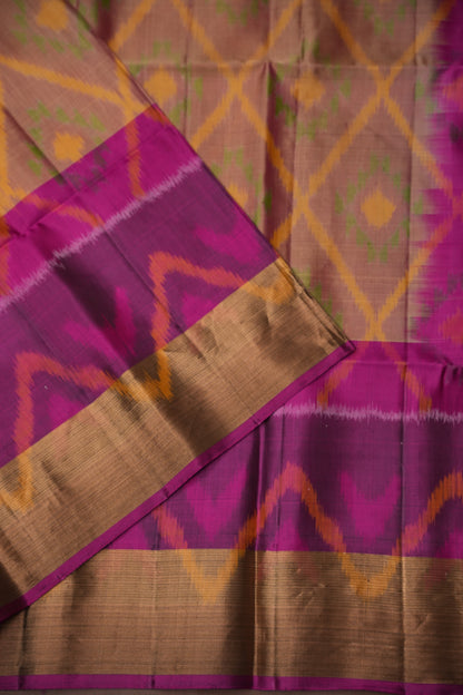 Pure Ikkat Soft Silk Saree - Gold & Pink