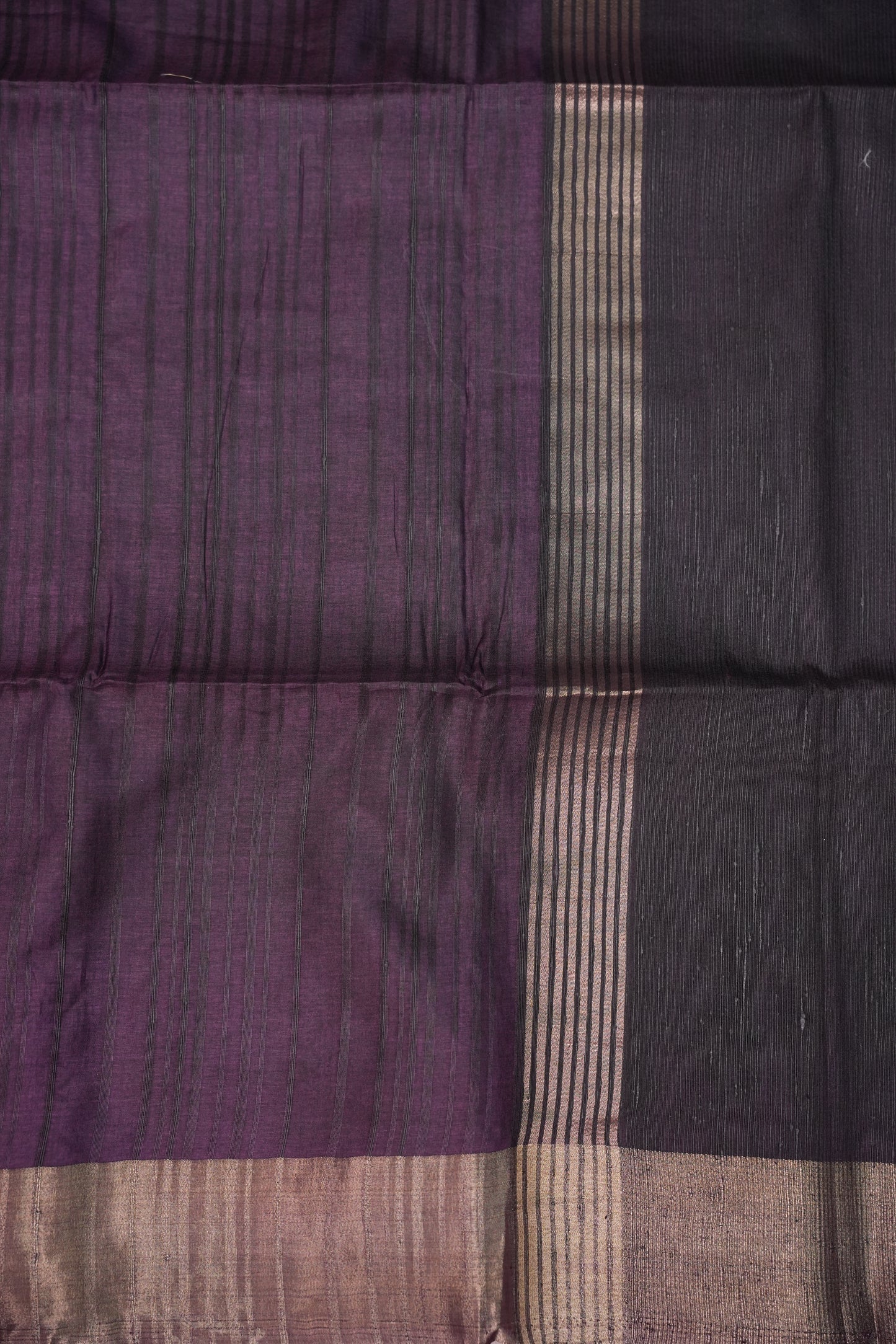 Soft Tussar Raw Silk Saree with Kalamkari Printed Blouse – Aubergine Purple