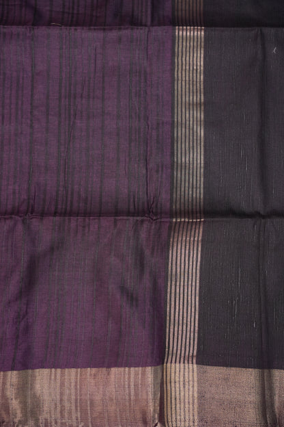 Soft Tussar Raw Silk Saree with Kalamkari Printed Blouse – Aubergine Purple