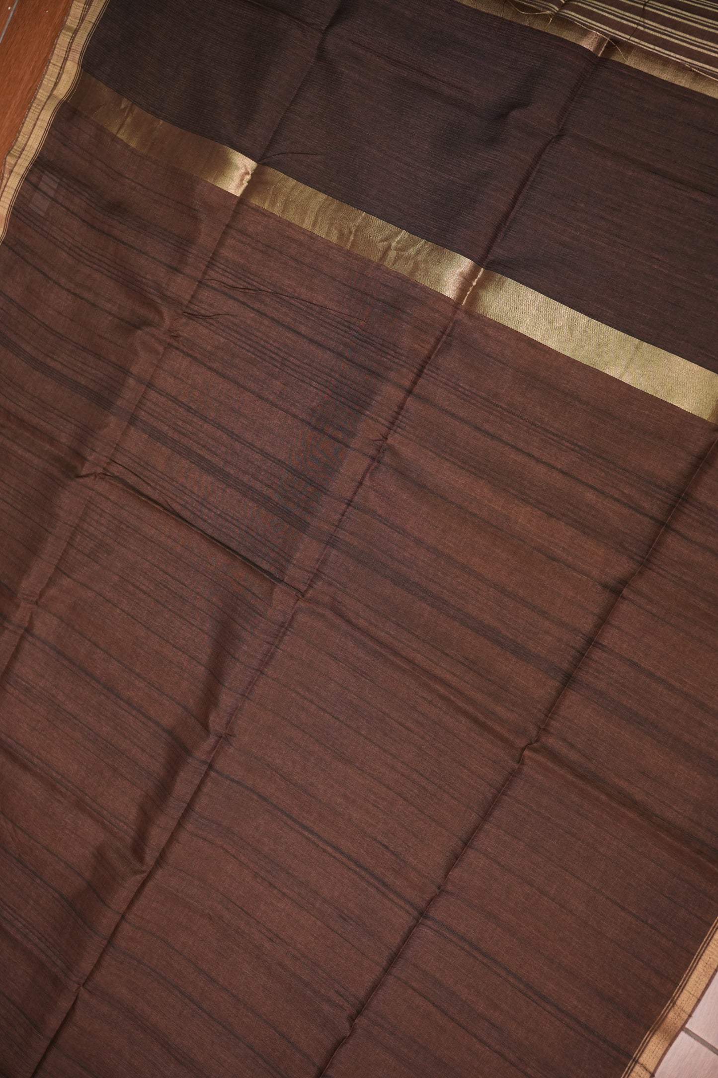 Soft Tussar Raw Silk Saree with Kalamkari Printed Blouse – Coffee Brown