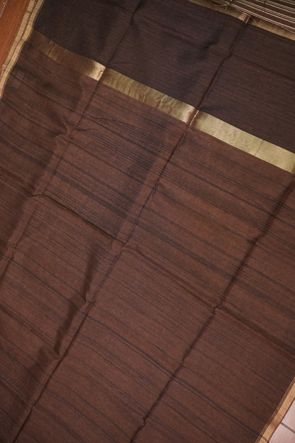 Soft Tussar Raw Silk Saree with Kalamkari Printed Blouse – Coffee Brown