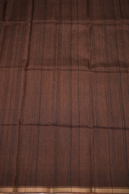 Soft Tussar Raw Silk Saree with Kalamkari Printed Blouse – Coffee Brown