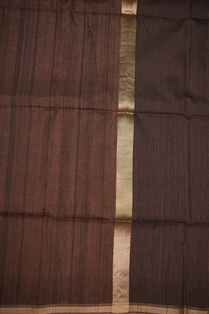 Soft Tussar Raw Silk Saree with Kalamkari Printed Blouse – Coffee Brown