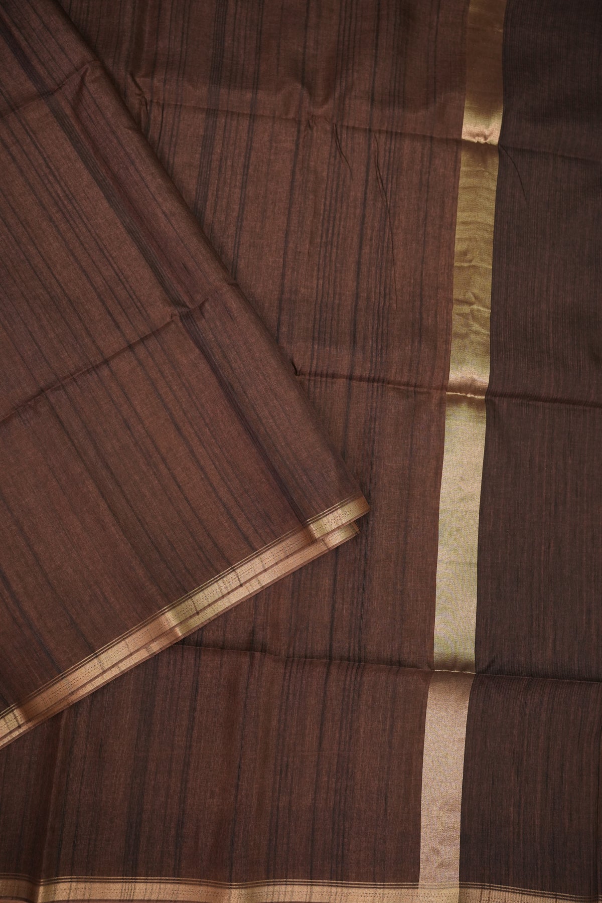 Soft Tussar Raw Silk Saree with Kalamkari Printed Blouse – Coffee Brown