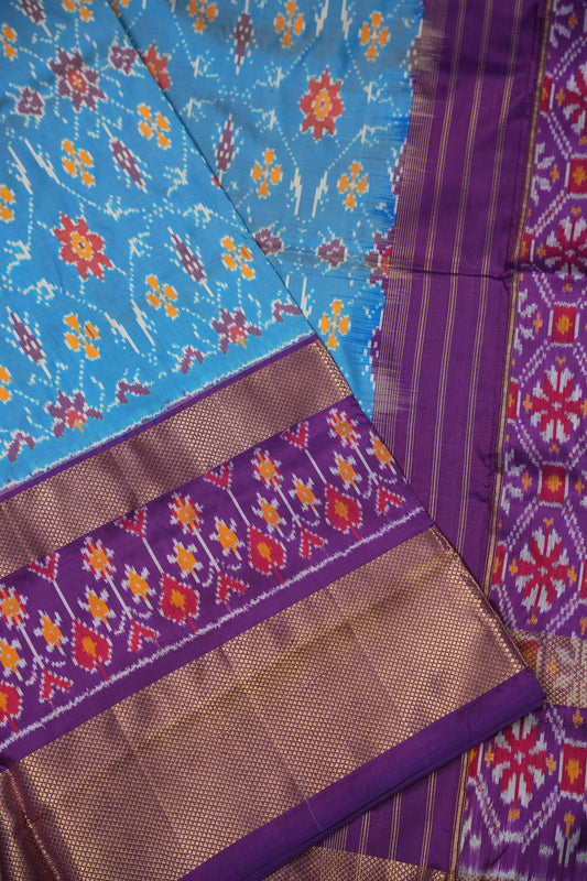 Pure Ikkat Soft Silk Saree - Blue & Deep Purple