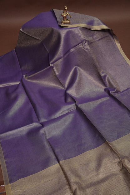 Violet Tissue Linen Saree with Gold Piping Border