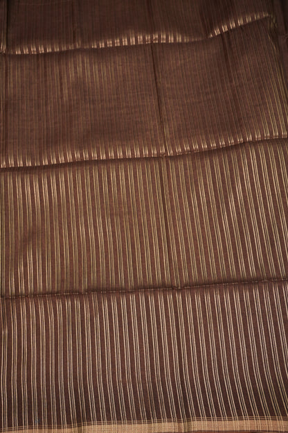 Soft Tussar Raw Silk Saree with Kalamkari Printed Blouse – Coffee Brown