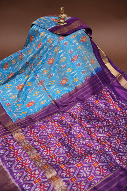 Pure Ikkat Soft Silk Saree - Blue & Deep Purple