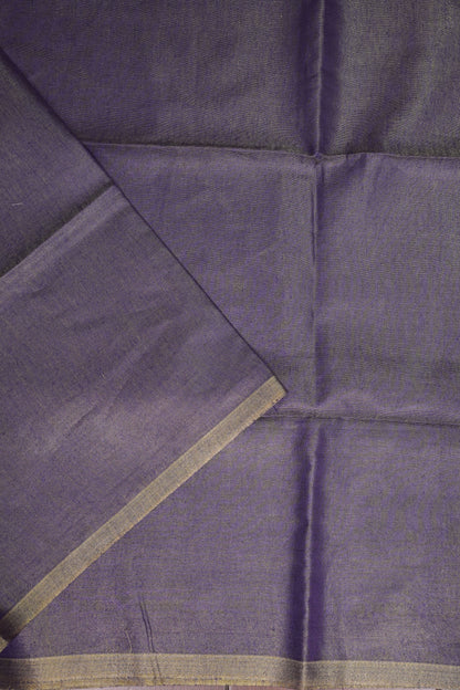 Violet Tissue Linen Saree with Gold Piping Border