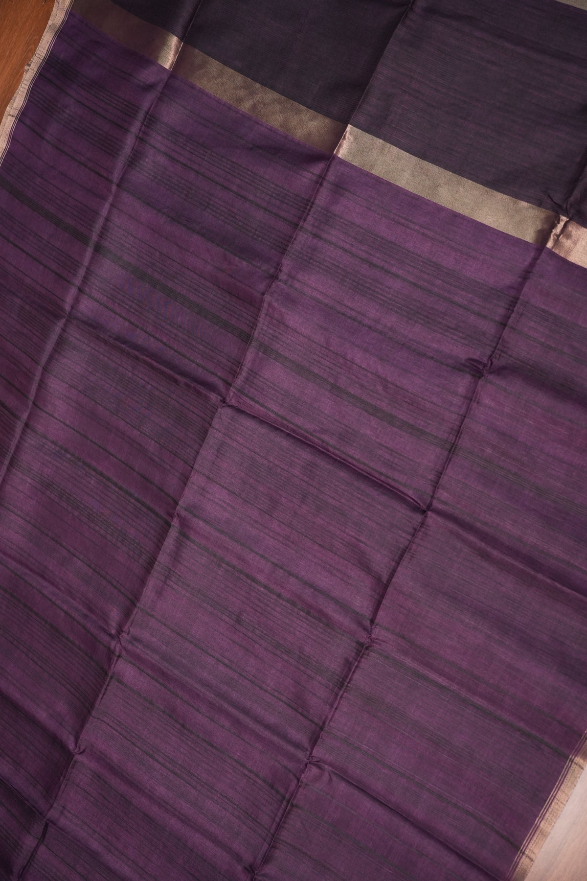 Soft Tussar Raw Silk Saree with Kalamkari Printed Blouse – Deep Purple