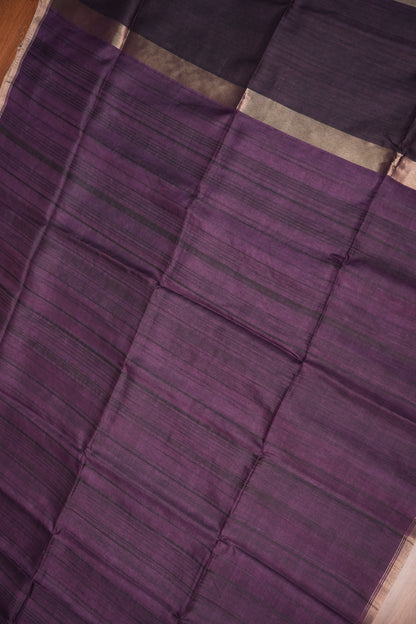 Soft Tussar Raw Silk Saree with Kalamkari Printed Blouse – Deep Purple