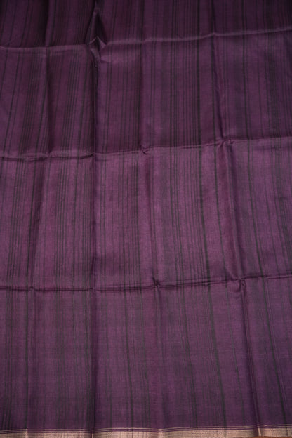 Soft Tussar Raw Silk Saree with Kalamkari Printed Blouse – Deep Purple