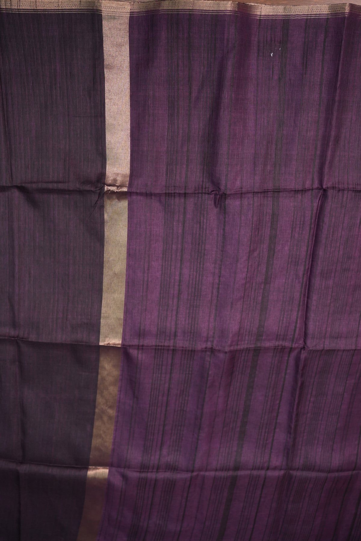 Soft Tussar Raw Silk Saree with Kalamkari Printed Blouse – Deep Purple