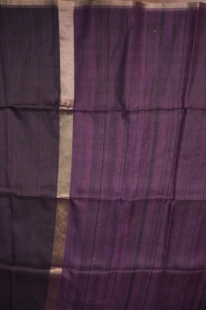 Soft Tussar Raw Silk Saree with Kalamkari Printed Blouse – Deep Purple
