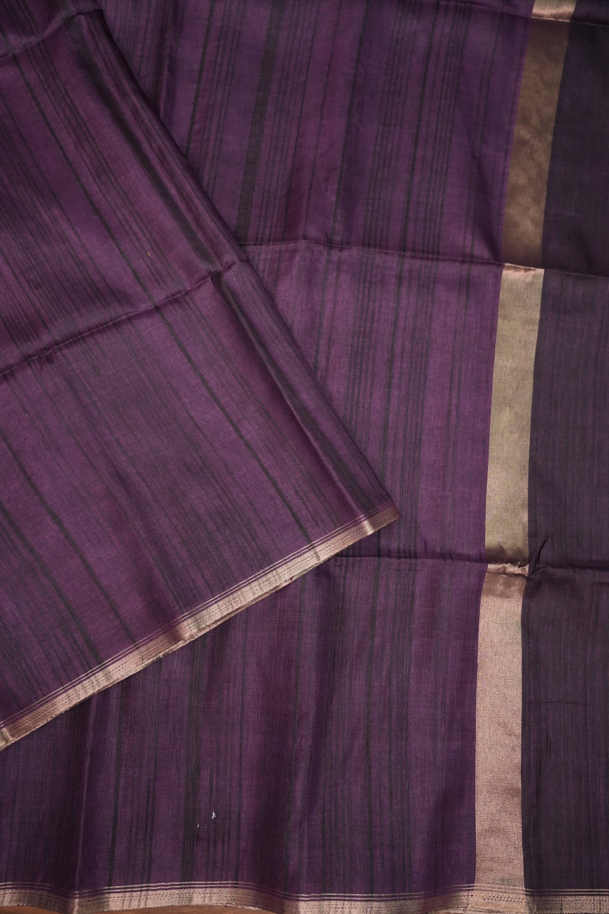 Soft Tussar Raw Silk Saree with Kalamkari Printed Blouse – Deep Purple