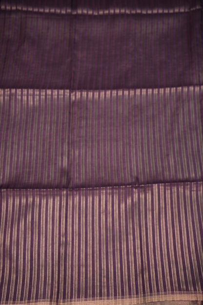 Soft Tussar Raw Silk Saree with Kalamkari Printed Blouse – Deep Purple