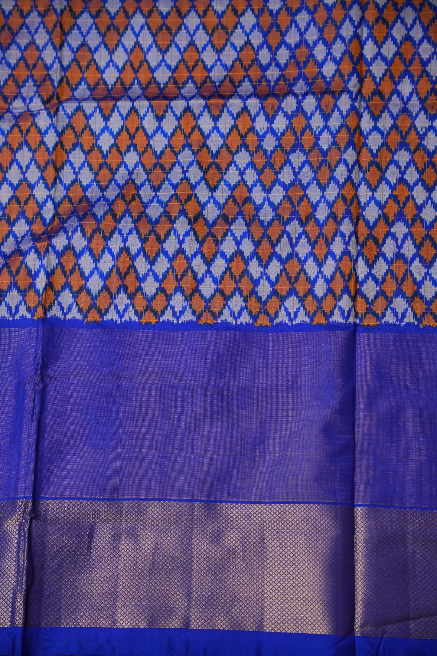 Pure Ikkat Soft Silk Saree - Red & Ink Blue