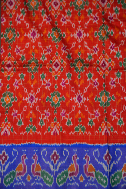Pure Ikkat Soft Silk Saree - Red & Ink Blue