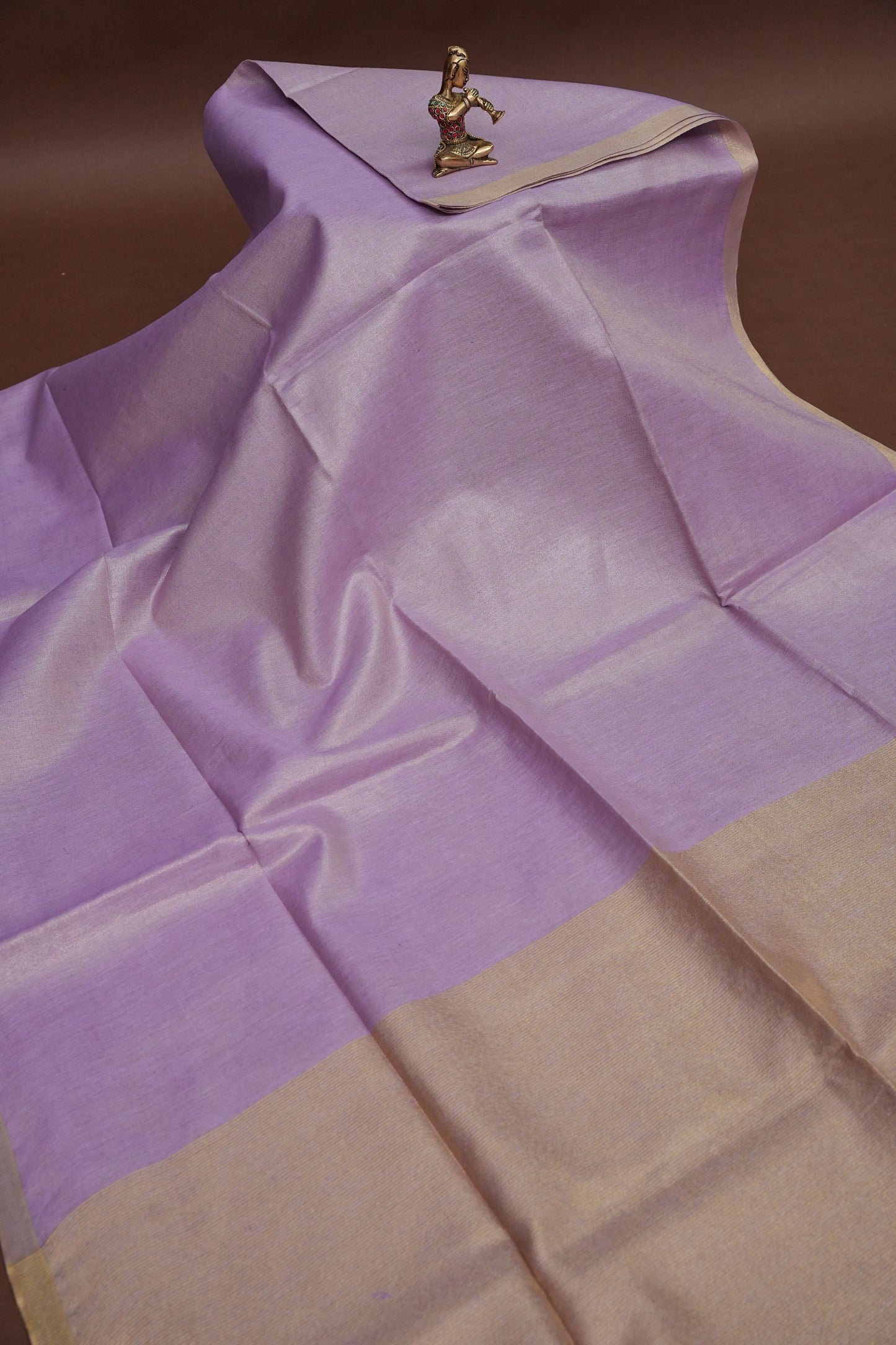 Soft Lilac Purple & Champagne Gold Tissue Linen Saree