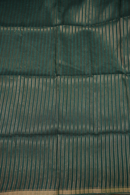 Soft Tussar Raw Silk Saree with Striped Matching Blouse – Emerald Green