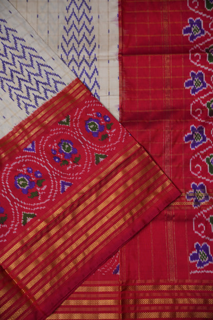 Pure Ikkat Soft Silk Saree - Red & White