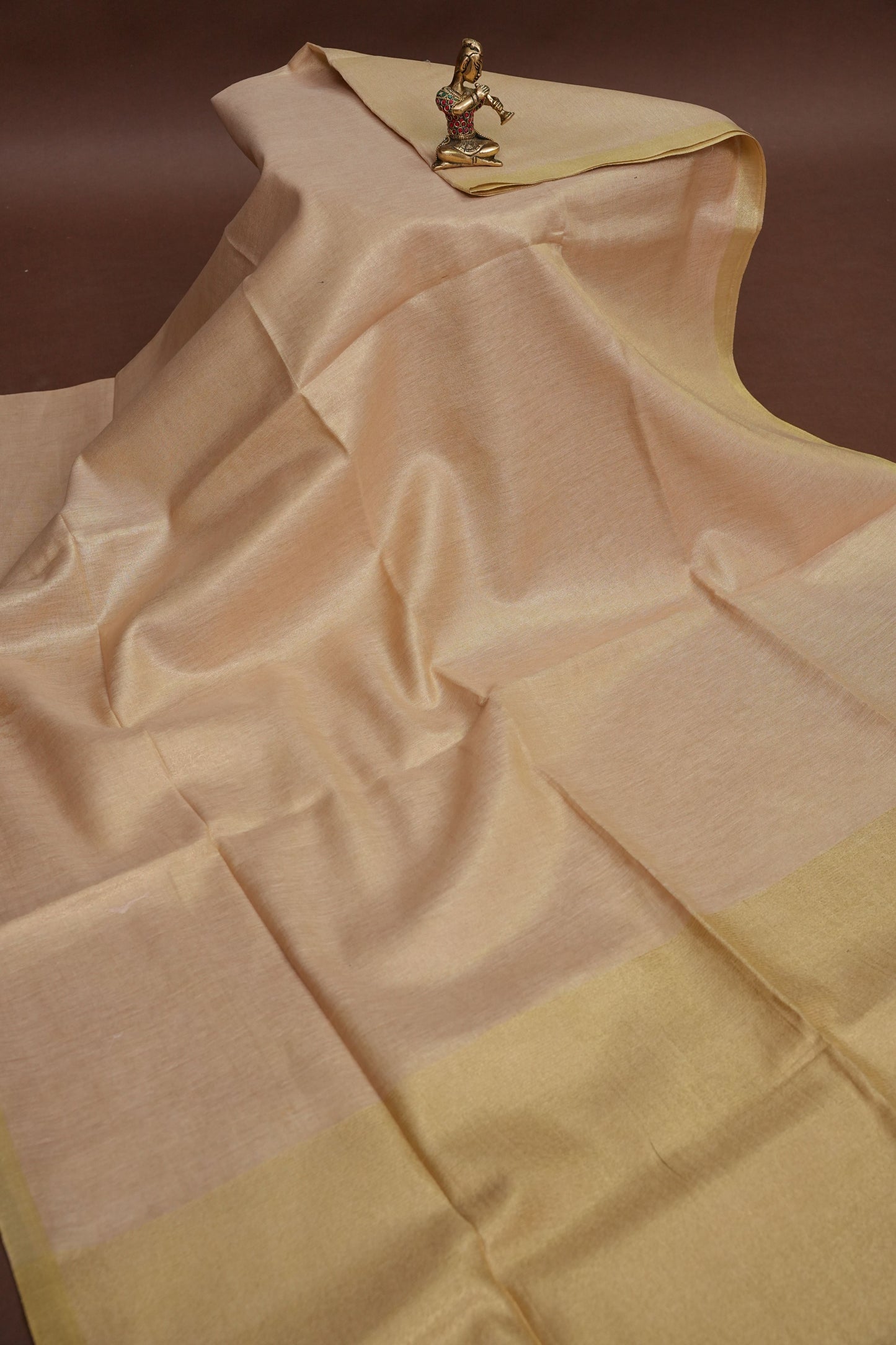Champagne Beige & Soft Gold Tissue Linen Saree