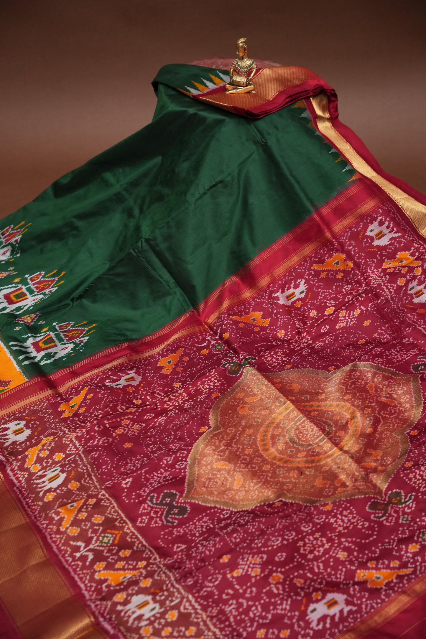 Pure Ikkat Soft Silk Saree - Green & Red