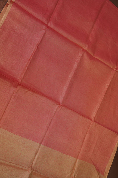 Coral Red & Gold Tissue Linen Saree