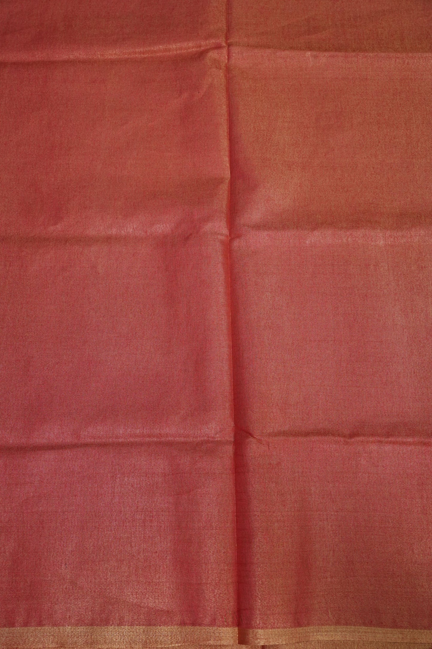 Coral Red & Gold Tissue Linen Saree