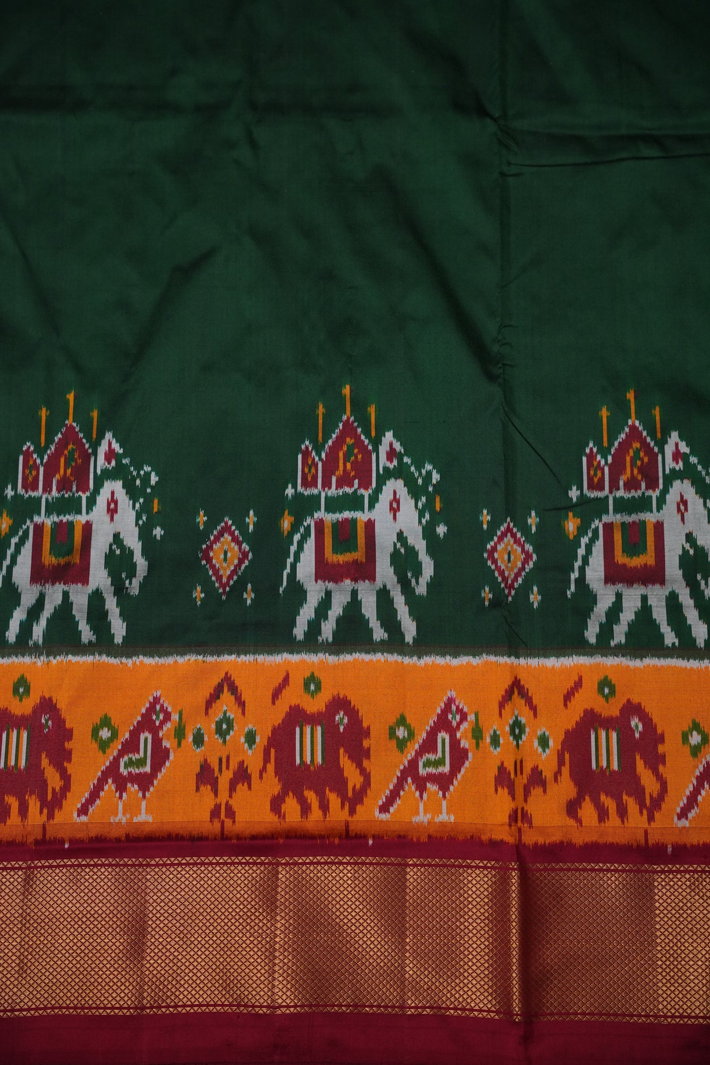 Pure Ikkat Soft Silk Saree - Green & Red