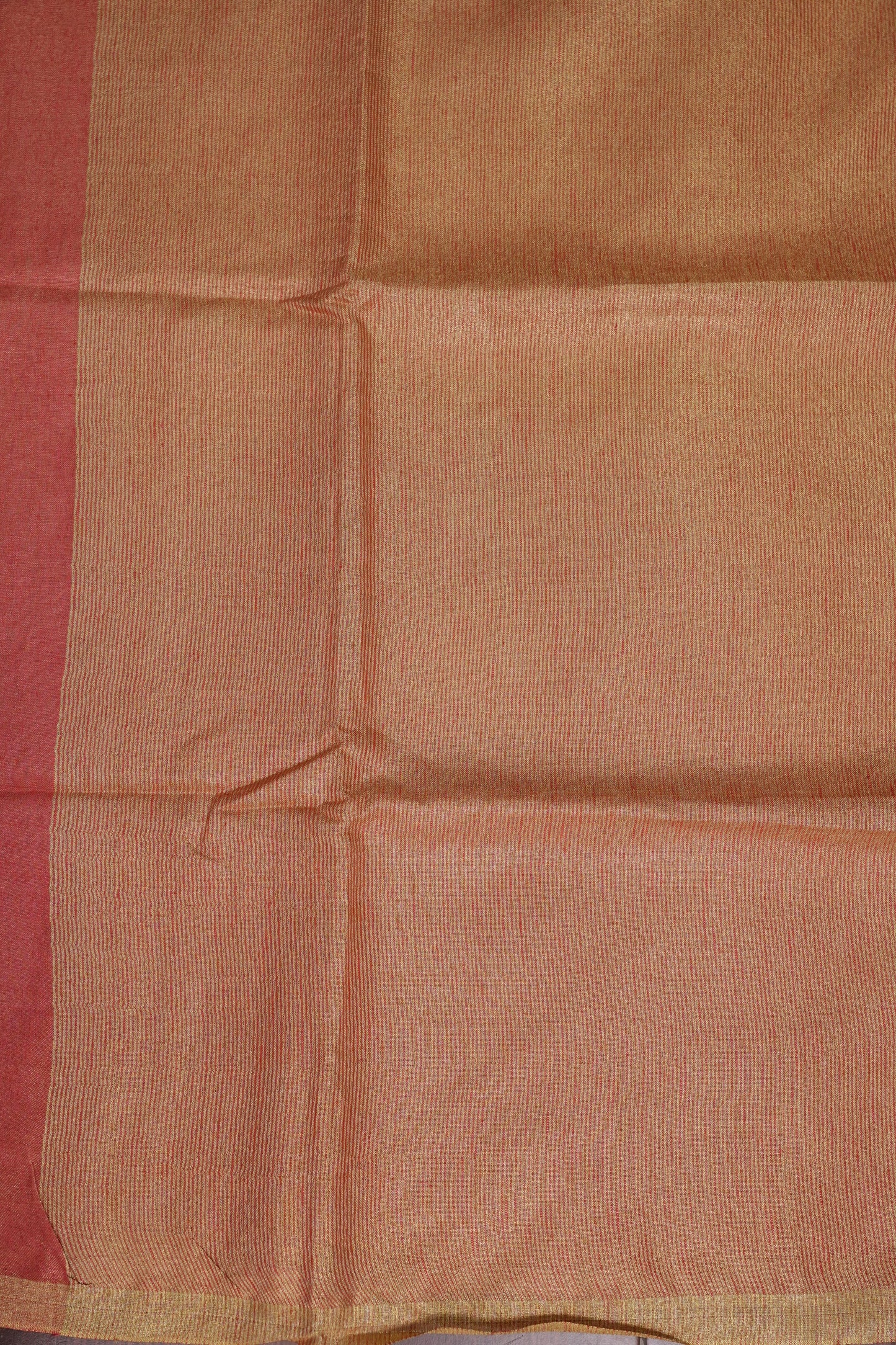 Coral Red & Gold Tissue Linen Saree