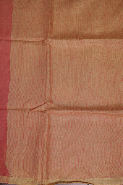 Coral Red & Gold Tissue Linen Saree