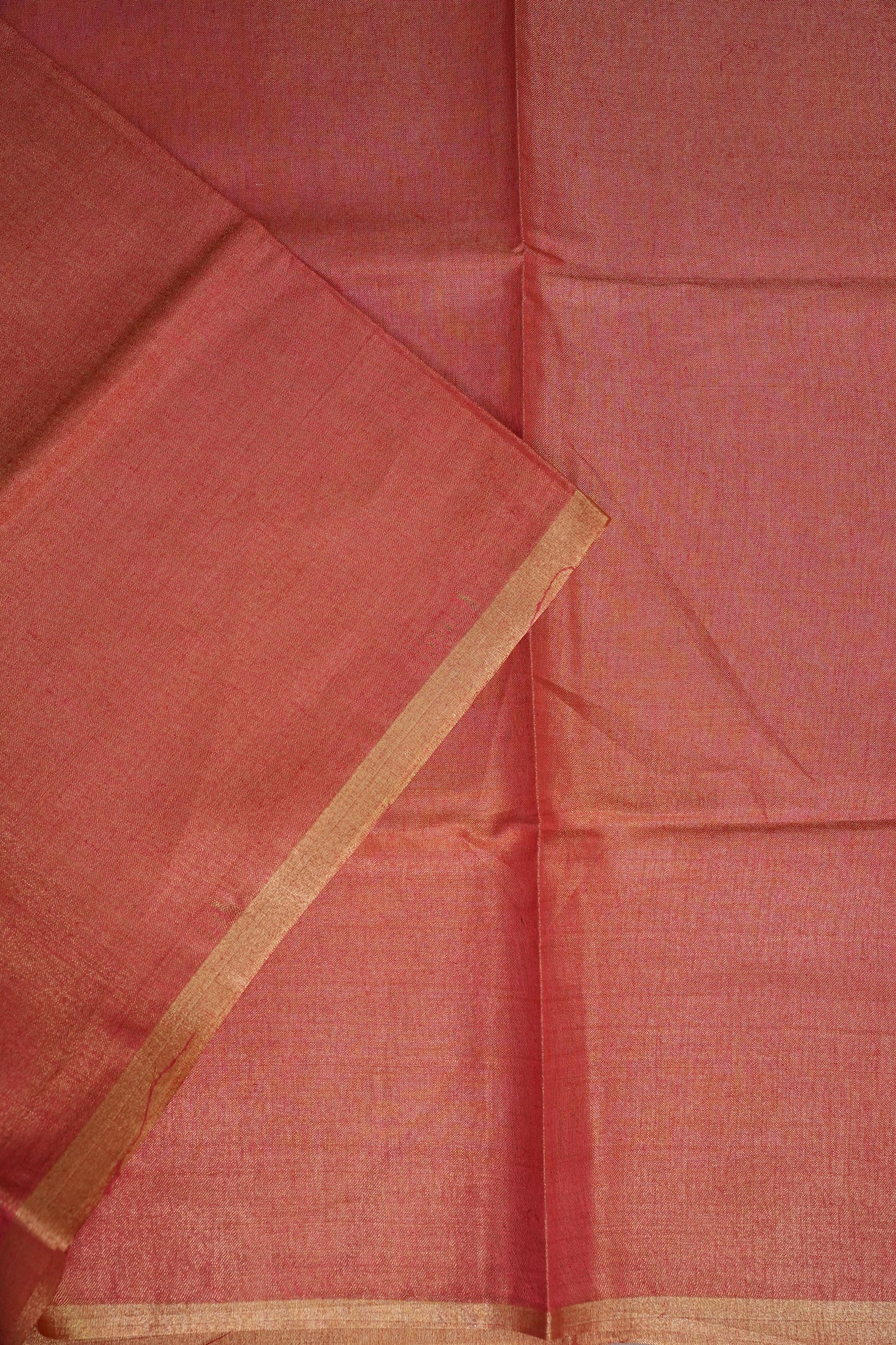 Coral Red & Gold Tissue Linen Saree