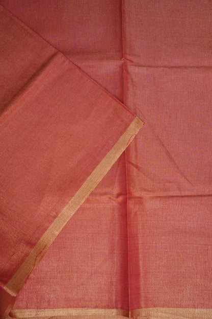 Coral Red & Gold Tissue Linen Saree