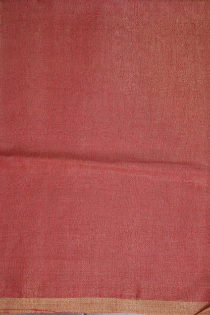 Coral Red & Gold Tissue Linen Saree
