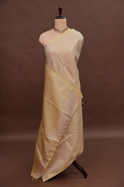 Champagne Beige & Soft Gold Tissue Linen Saree