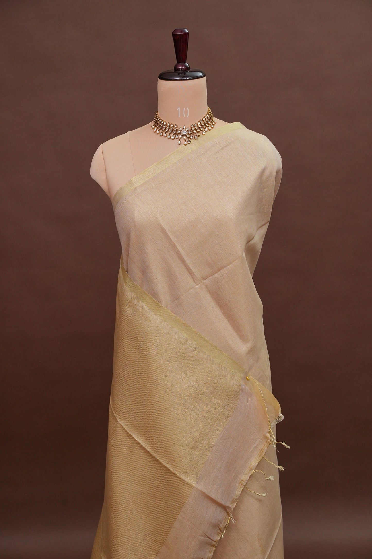 Champagne Beige & Soft Gold Tissue Linen Saree