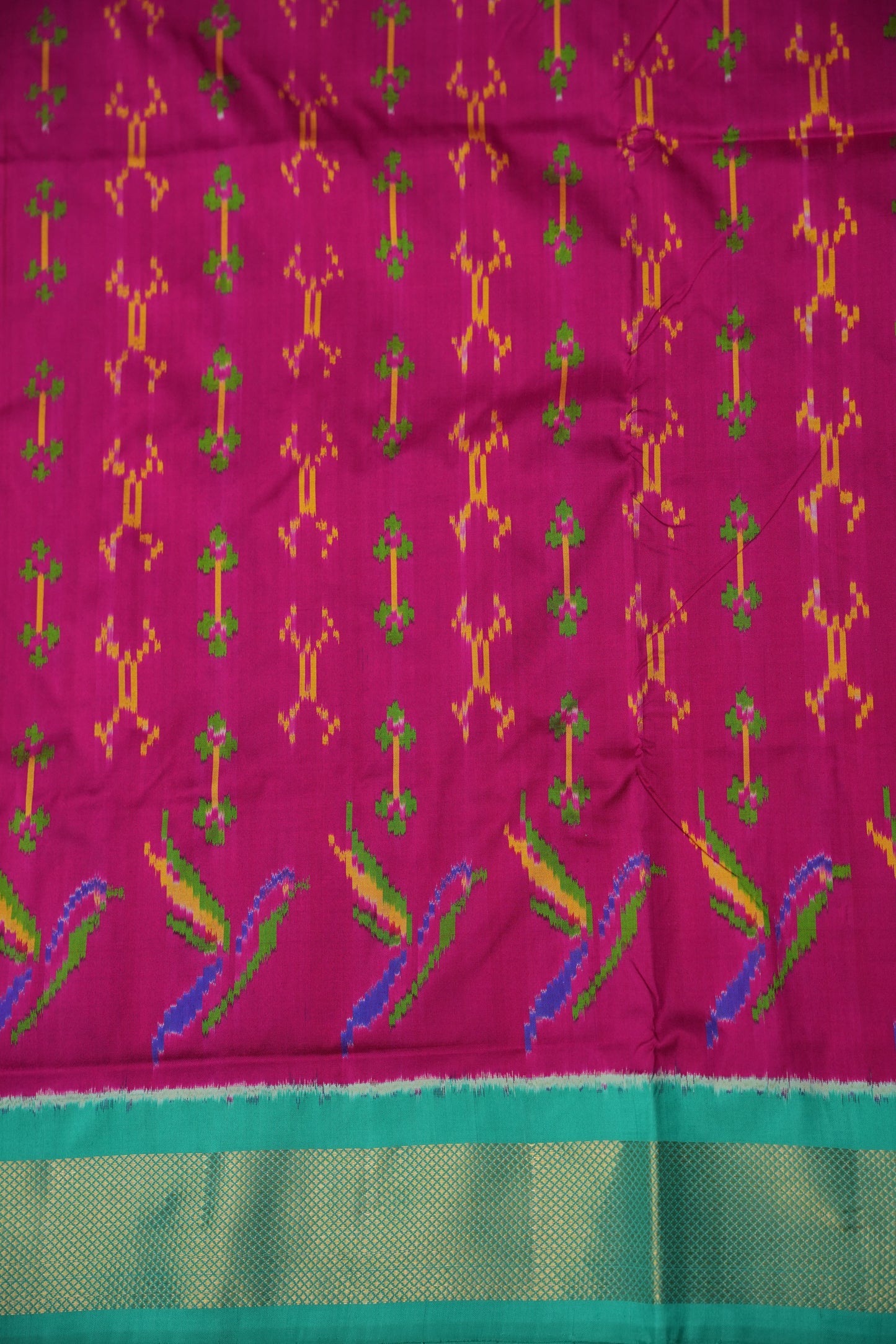Pure Ikkat Soft Silk Saree - Magenta & Sea Green