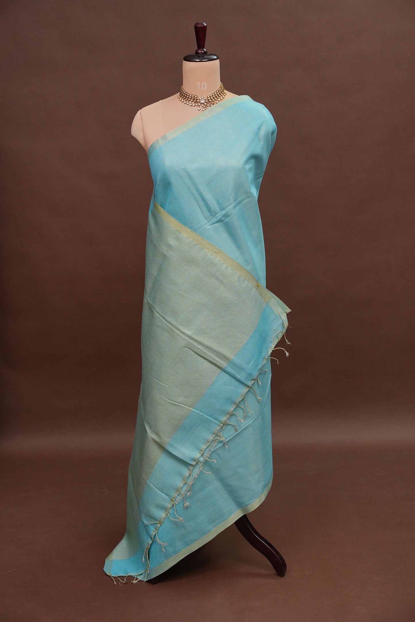 Sky Blue & Soft Gold Tissue Linen Saree