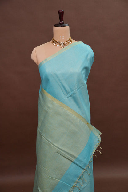 Sky Blue & Soft Gold Tissue Linen Saree