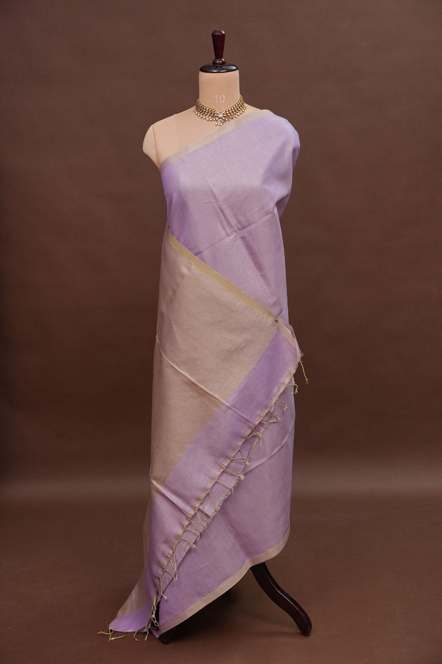 Soft Lilac Purple & Champagne Gold Tissue Linen Saree