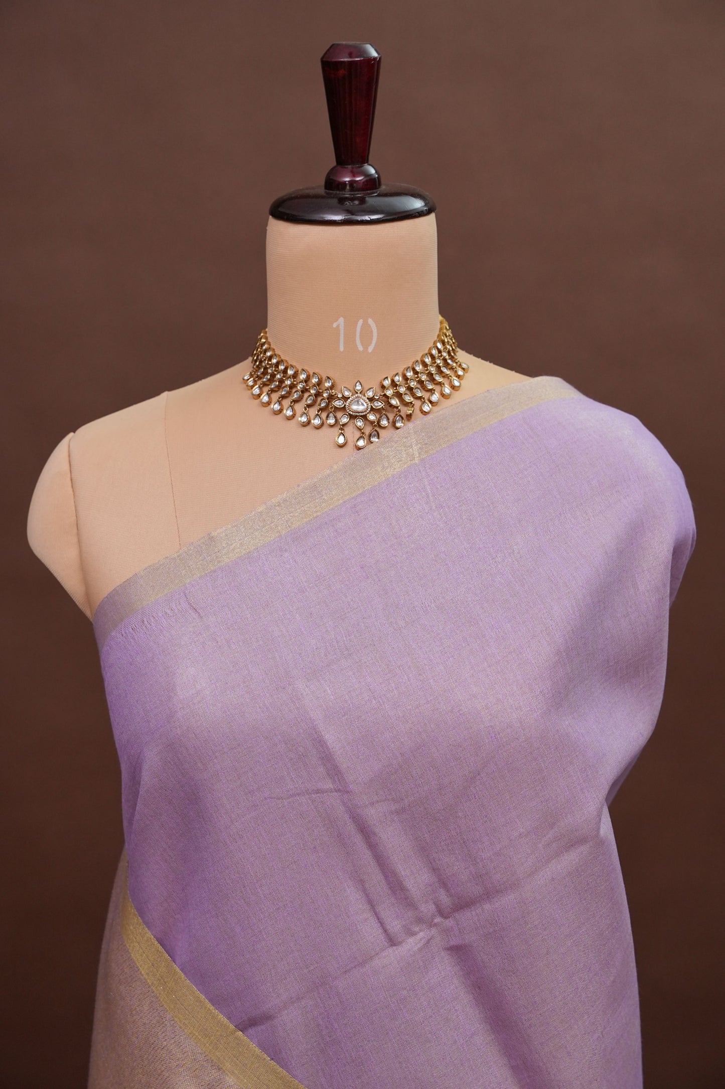 Soft Lilac Purple & Champagne Gold Tissue Linen Saree