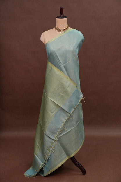Powder Blue & Lime Gold Tissue Linen Saree