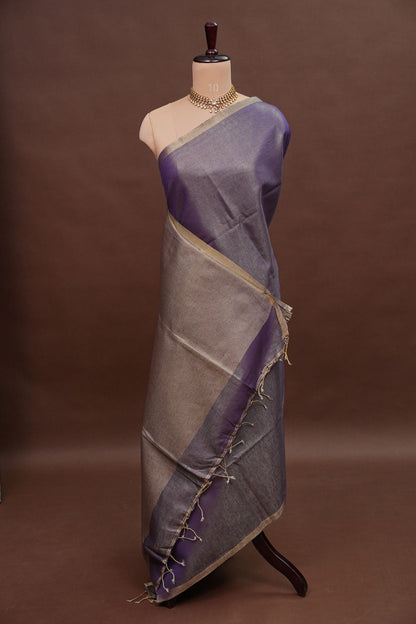 Violet Tissue Linen Saree with Gold Piping Border
