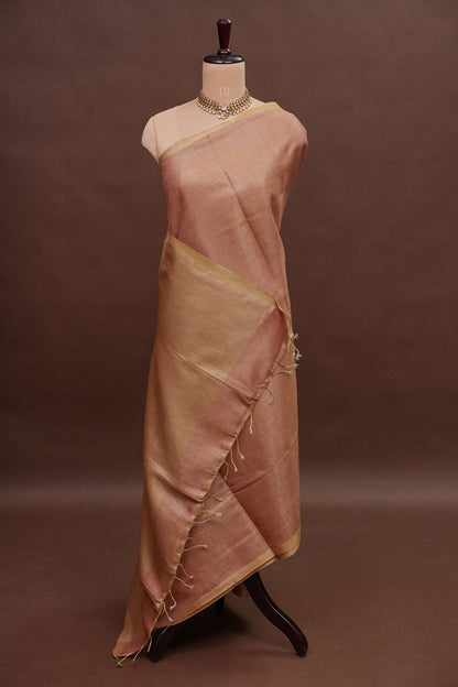Peach Blush & Soft Gold Tissue Linen Saree