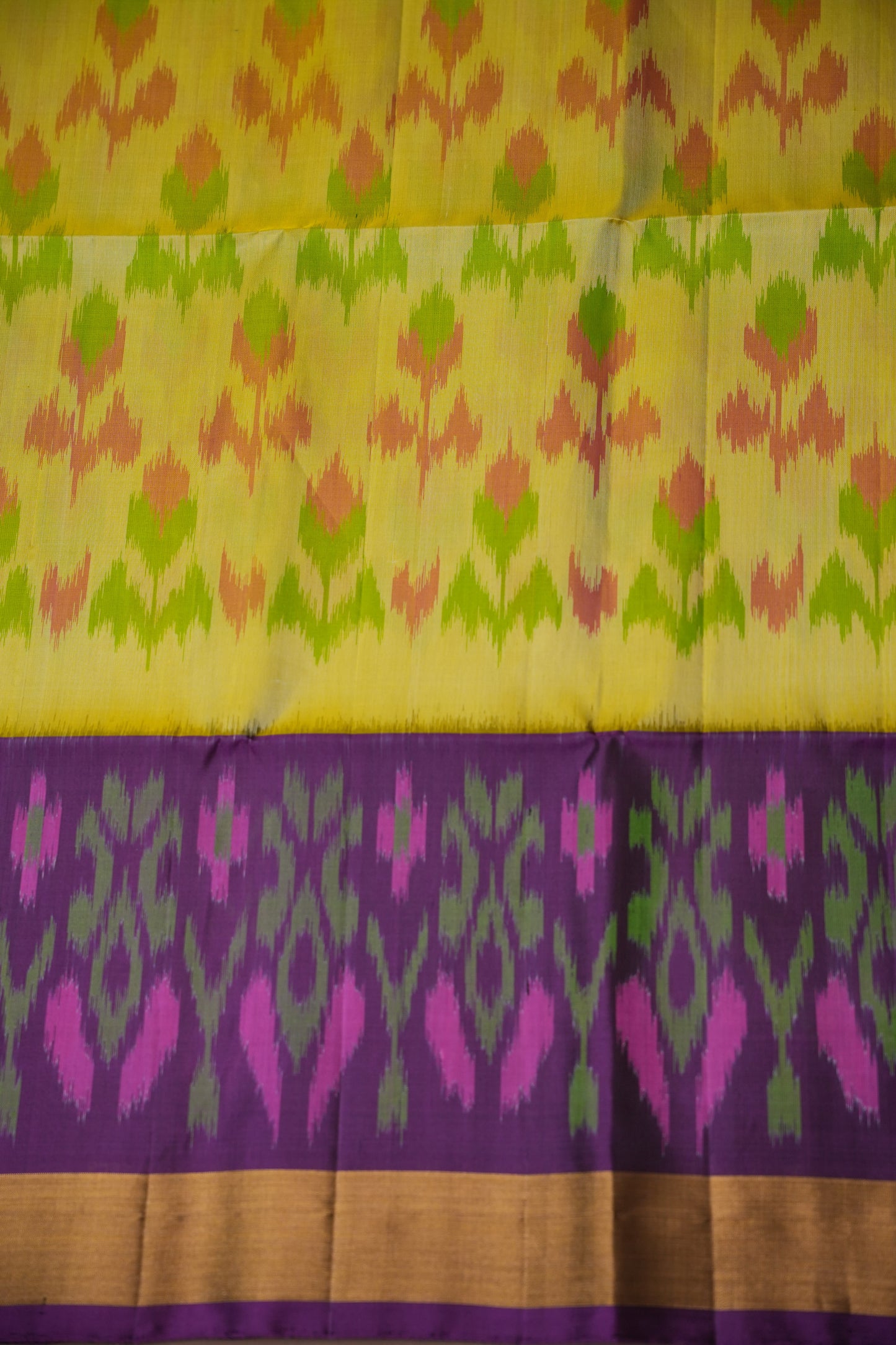 Pure Ikkat Soft Silk Saree - Purple & Yellow
