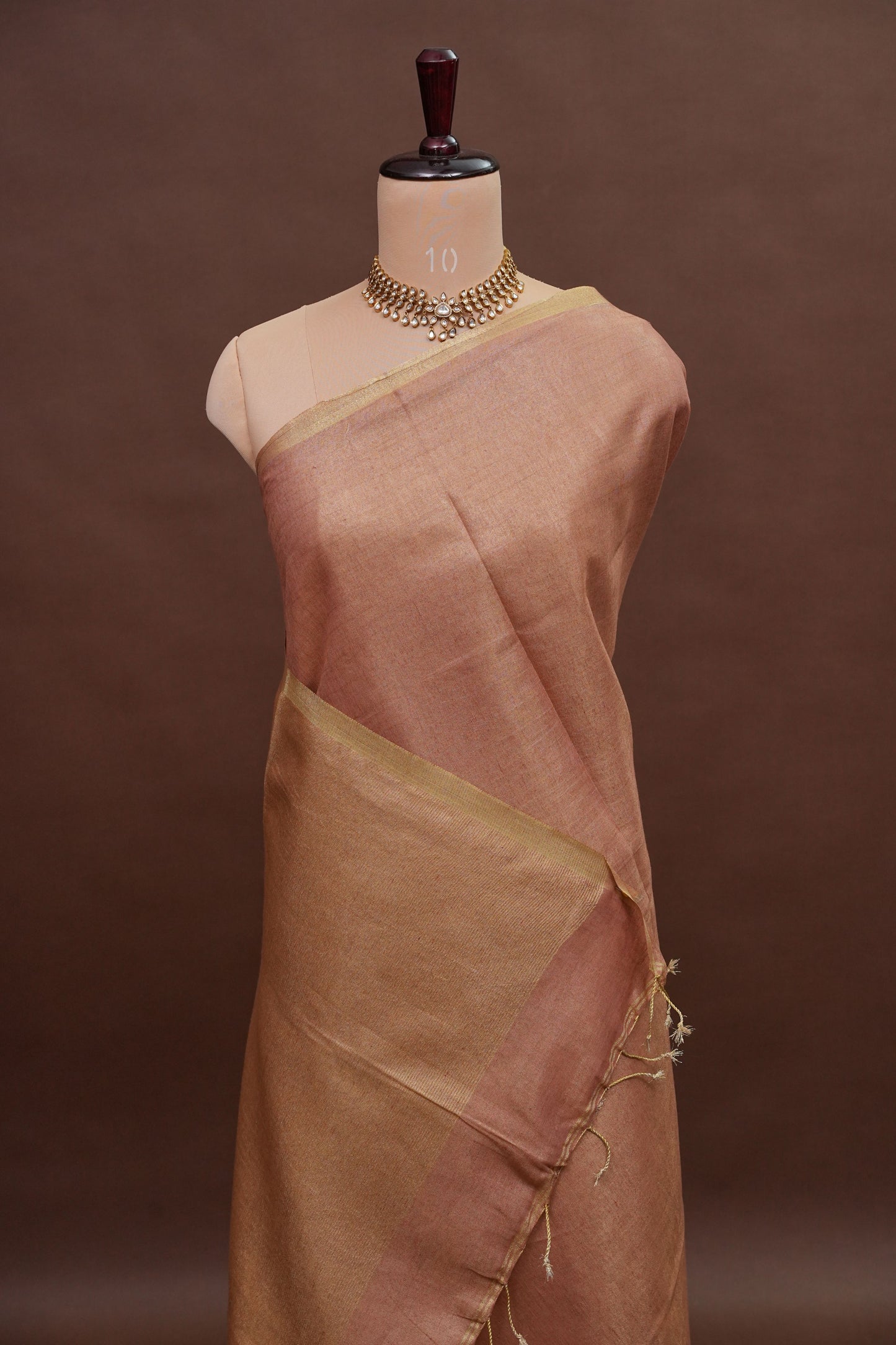Peach Blush & Soft Gold Tissue Linen Saree