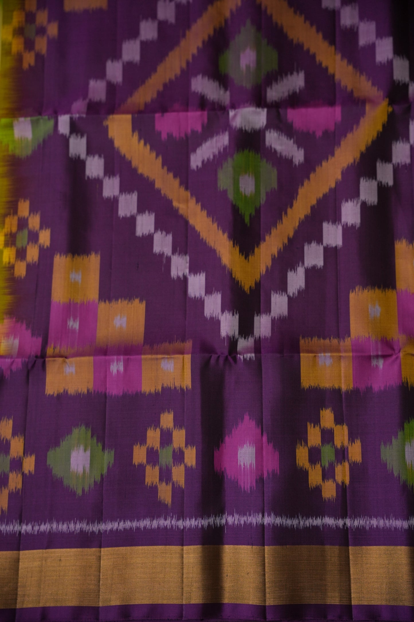 Pure Ikkat Soft Silk Saree - Purple & Yellow