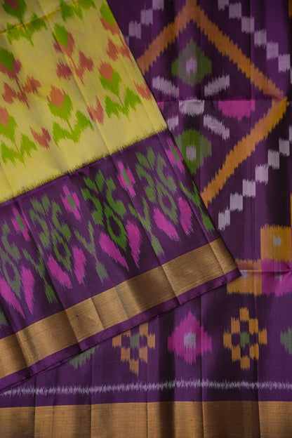 Pure Ikkat Soft Silk Saree - Purple & Yellow