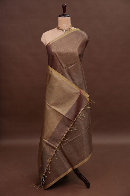 Mocha Brown & Antique Gold Tissue Linen Saree